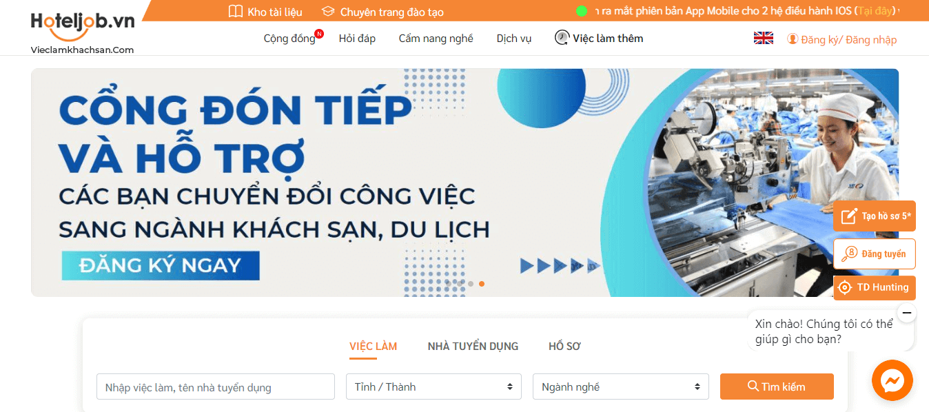 Hoteljob - Trang web tuyển dụng nhân sự về ngành du lịch,khách sạn