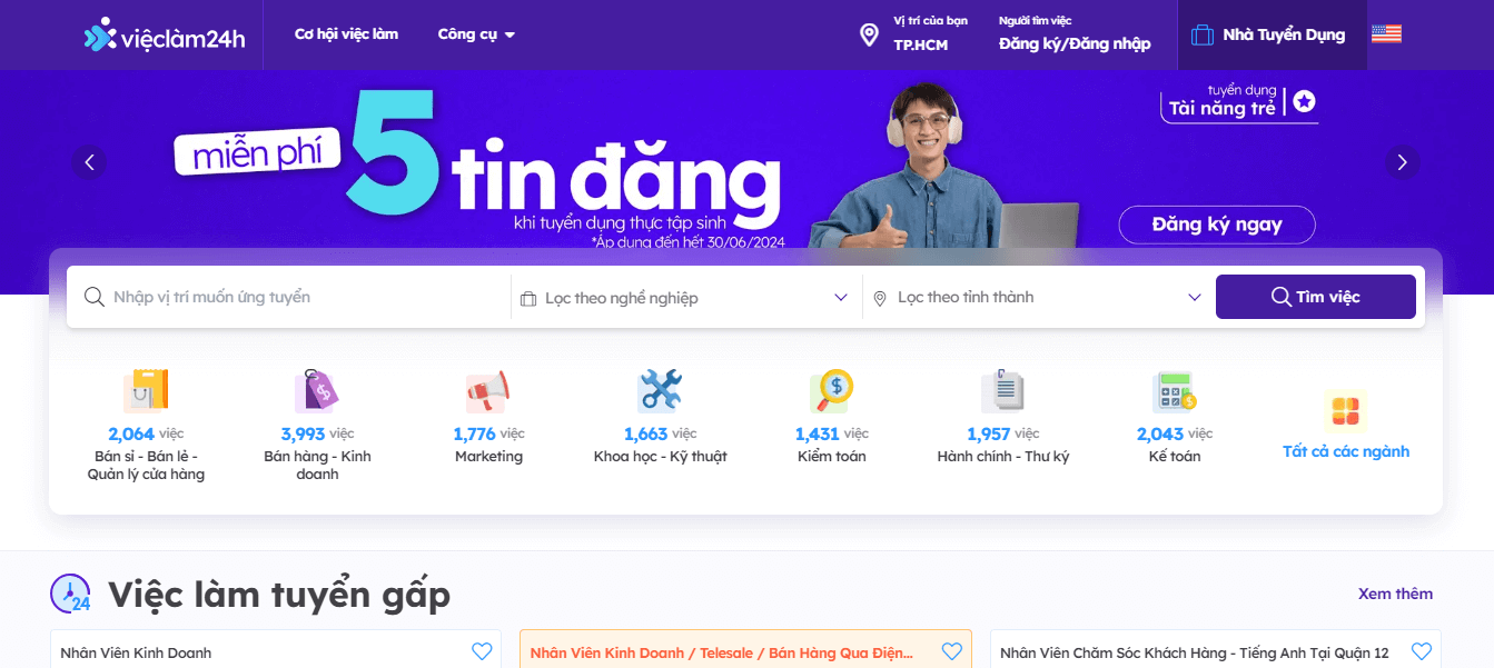 Vieclam24h - Trang web tuyển dụng nhân sự về ngành du lịch,khách sạn