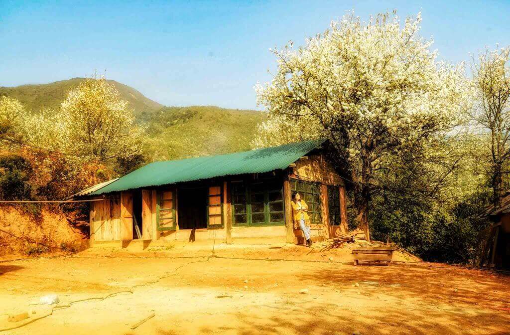 夕日の光の下のナムギエップ村