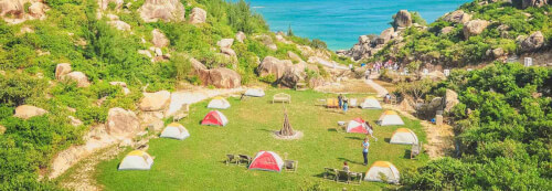 フーイエンに来てキャンプ体験、パイナップル島からチョップチャイ山を眺める