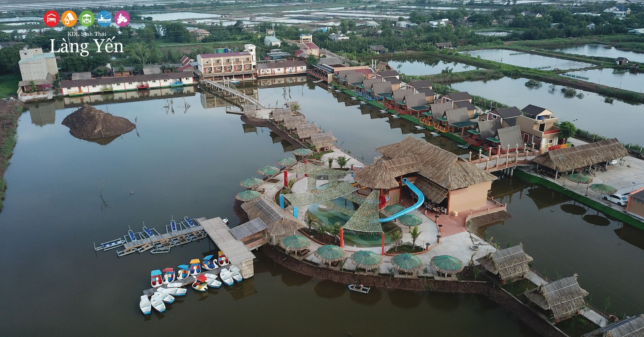 Khu du lịch sinh thái Làng Yến ở tỉnh Tiền Giang, thu hút du khách với không gian vui chơi và nghỉ dưỡng rộng lớn, đa dạng.