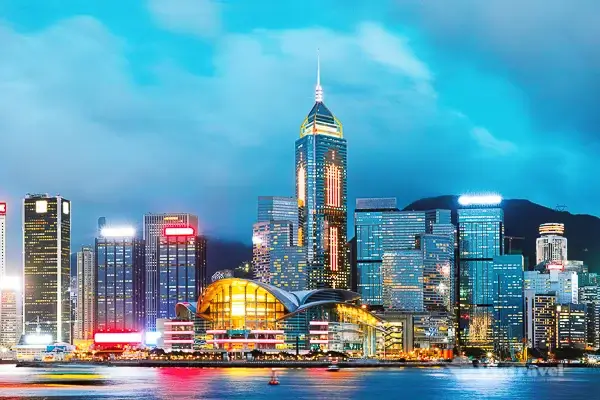 Hong Kong: West Kowloon cultural area - Chi Lien Zen Monastery - panoramic view of Victoria Bay