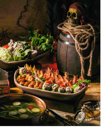 ココナッツウォーターで煮たエビ鍋