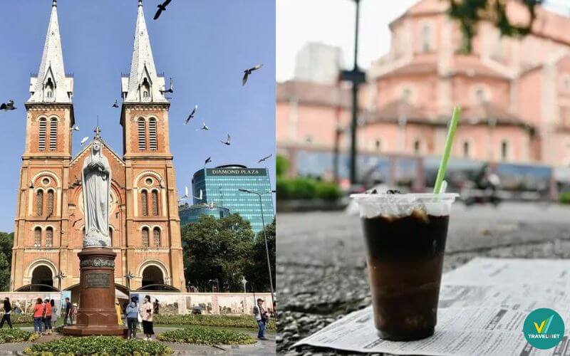 Uống cà phê bệt tại nhà thờ Đức Bà