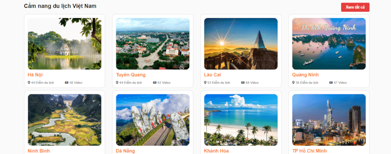 Thông tin các điểm du lịch của 34 tỉnh thành