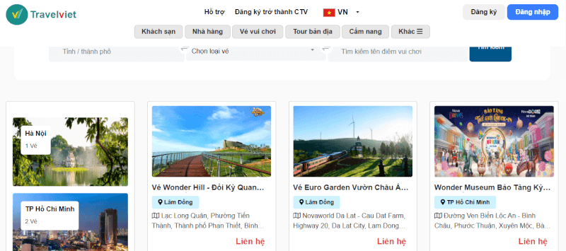 Các điểm vui chơi của 34 tỉnh thành