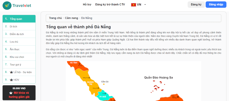 Thông tin du lịch của từng tỉnh thành tại TravelViet