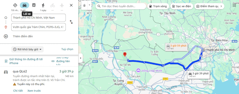 Thông tin di chuyển và các phương tiện đi lại khi đến Vườn Quốc gia Tràm Chim