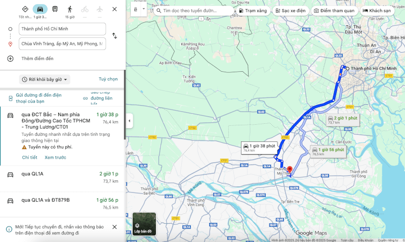 Tuyến đường từ TP.HCM đến Chùa Vĩnh Tràng