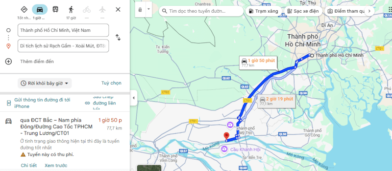 Cách di chuyển đến khu di tích lịch sử Rạch Gầm - Xoài Mút